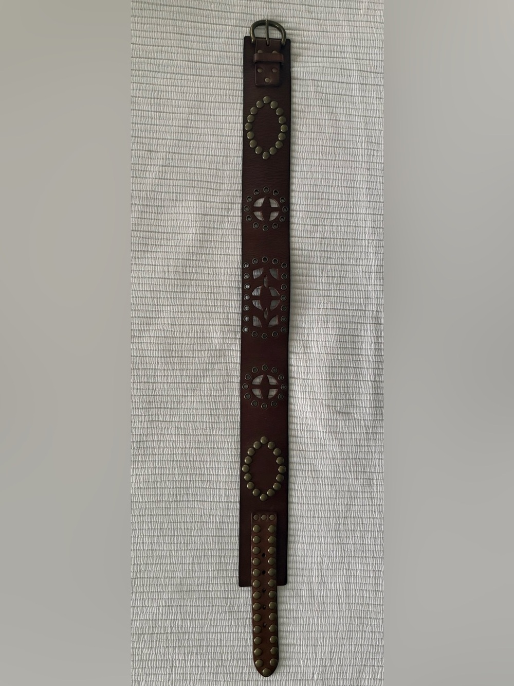 Linea Pelle Brown Leather Cutout Belt with Stud Accents